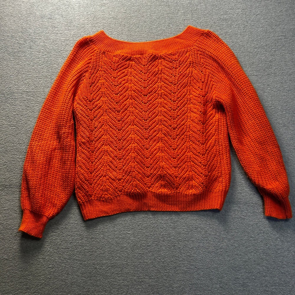 Knit Cropped Sweater Womens Small Orange Cable Cozy Chunky Pullover Boho Casual